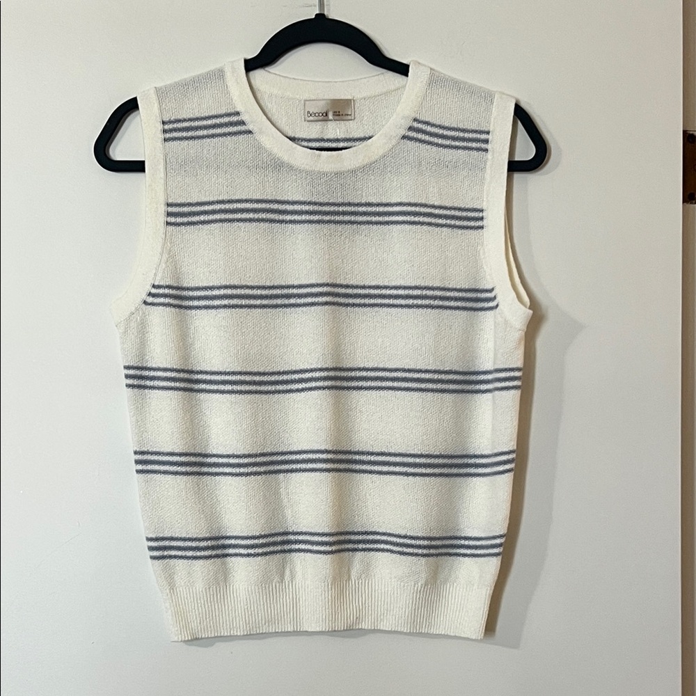 BE COOL Cream and Blue Striped Tank Top